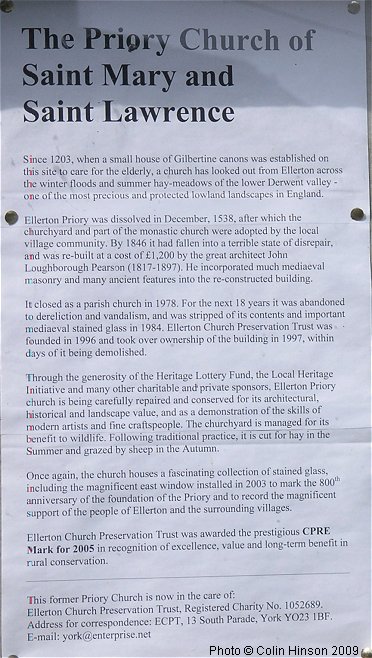 The a short history of the Church on a plaque outside St. Mary's Church, Ellerton.