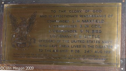 The Memorial Plaque for the Officers who died in the R38 Airship disaster, 1921 in Elloughton Church.