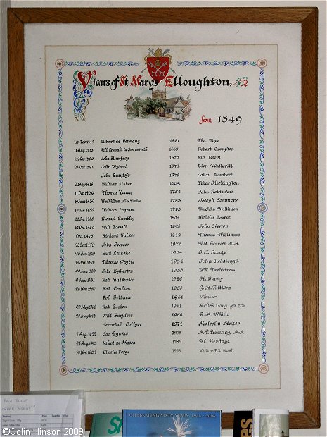 The List of Vicars in St. Mary's Church, Elloughton.