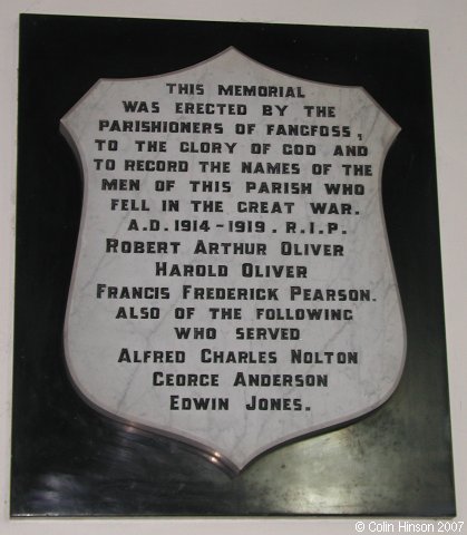 The Memorial Plaque in St. Martin's Church, Fangfoss.