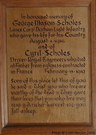 The 1914-19 Memorial plaques in Fimber Church.