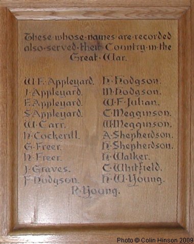 The 1914-19 Memorial plaques in Fimber Church.