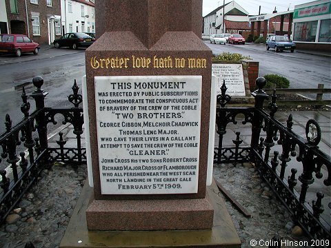 The Memorial Flamborough village for the men who died in two cobles off Flamborough Head 1909.