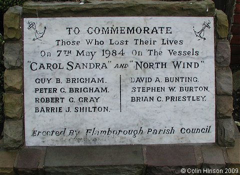 The Memorial in Flamborough village for the men who on the Carol Sandra and the North Wind III in 1984.