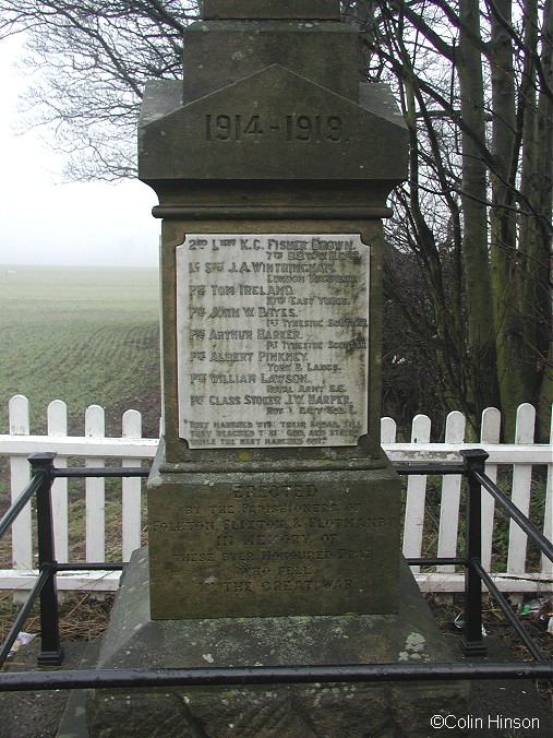 The 1914-18 and 1939-45 War Memorial for Folkton and Flixton, opposite Flixton Cemetery..