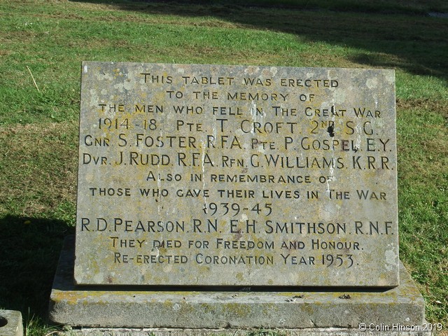 The War Memorial plaque in St. Andrew's Churchyard, Foston On The Wolds.