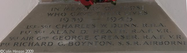 The Memorial Plaque for WWII in St. Mary's Church, Foxholes.