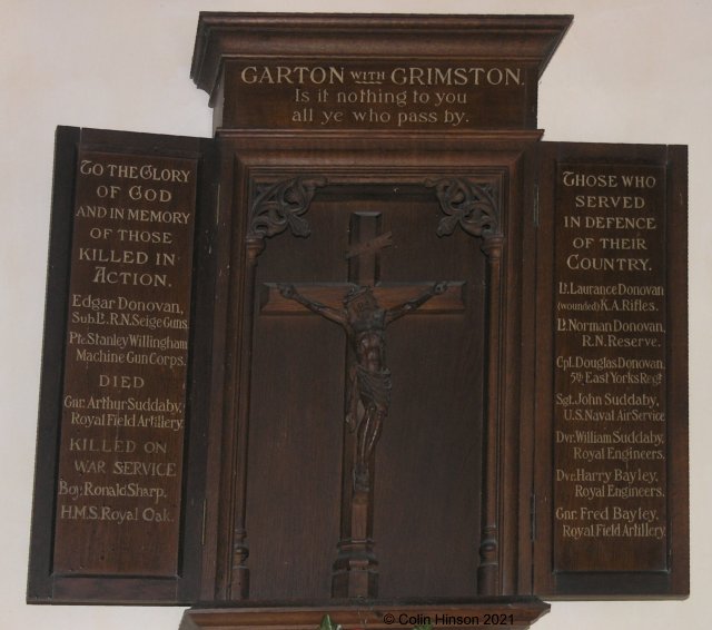 The WWI Roll of Honour in St. Michael's church, Garton.