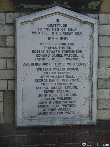 The War Memorial plaque on the Church wall at Great Kelk.