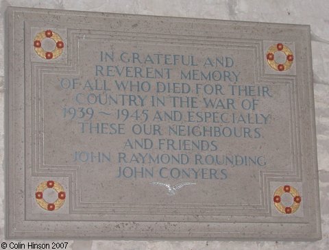 The World War II Memorial plaque in St. John's Church, Harpham.