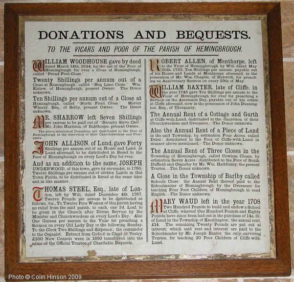 The list of Donations and Bequests in St. Mary's Church, Hemingbrough.