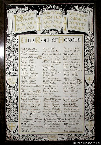 The World War I Roll of Honour in St. Mary's Church, Hemingbrough.