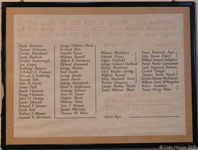 The WWI & WWII Memorial plaque in All Saints Church.