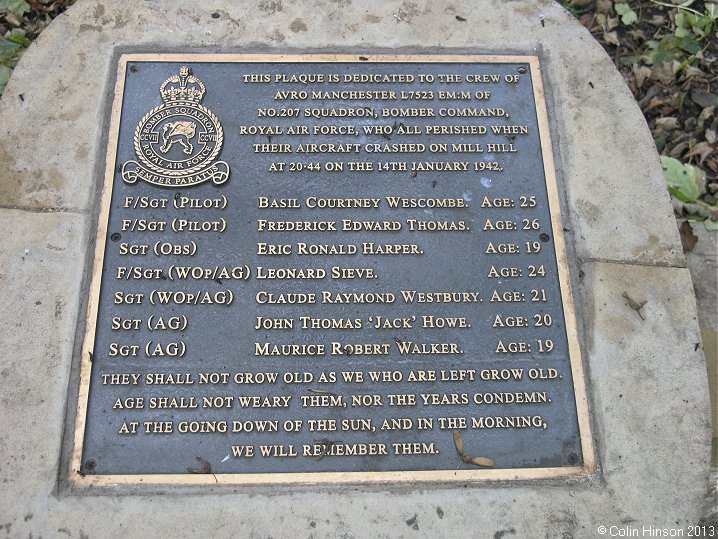 The plaque dedicated to the crew of Avro Manchester L7523.