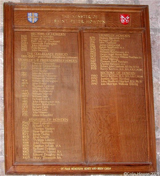 The List of Rectors in Howden Minster.