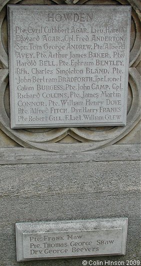 The World War I and II War Memorial near the Minster in Howden.