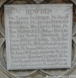 The World War I and II War Memorial near the Minster in Howden.
