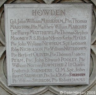 The World War I and II War Memorial near the Minster in Howden.