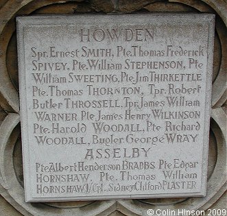 The World War I and II War Memorial near the Minster in Howden.