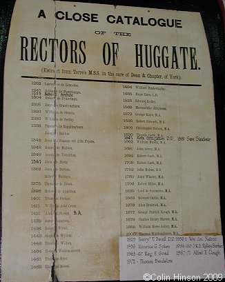The List of Rectors in St. Mary's Church, Huggate.