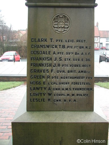 The 1914-18 and 1939-45 War Memorial opposite the church in Hunmanby.