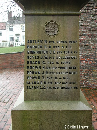 The 1914-18 and 1939-45 War Memorial opposite the church in Hunmanby.
