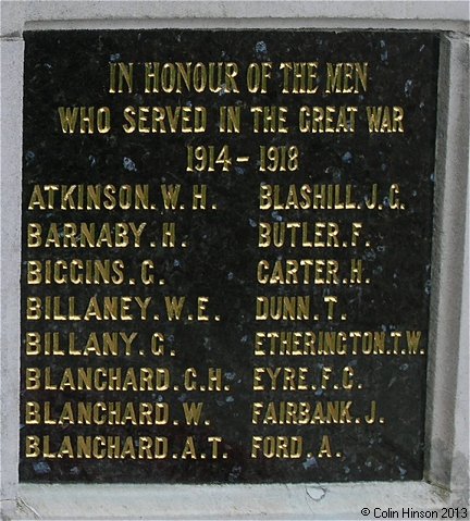 The World Wars I and II War Memorial in front of the Methodist Church, Keyingham.
