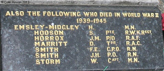 The World Wars I and II War Memorial in front of the Methodist Church, Keyingham.