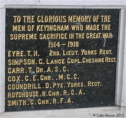 The World Wars I and II War Memorial in front of the Methodist Church, Keyingham.