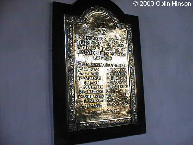 The 1914-1918 Memorial Plaque in Kilham Church.