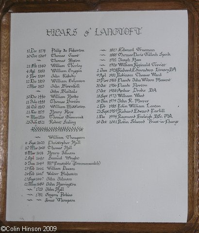 The List of Vicars for St. Peter's Church, Langtoft.