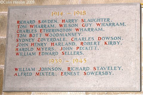 The World War I & II Memorial plaque in St. Peter's Church, Langtoft.