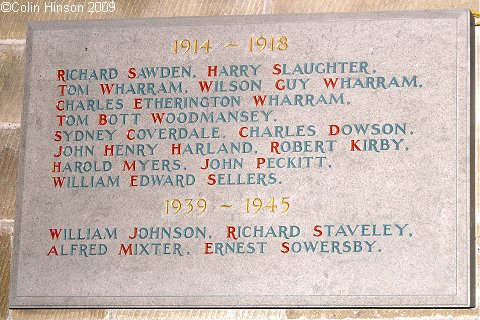 The World War I & II Memorial Plaque in St. Peter's Church, Langtoft.