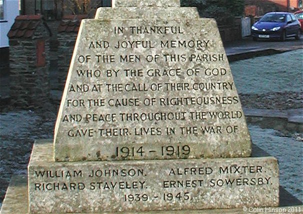 The 1914-19 and 1939-45 War Memorial on Langtoft village green.