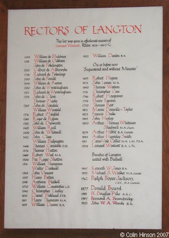 The List of Rectors in St. Andrew's Church, Langton.