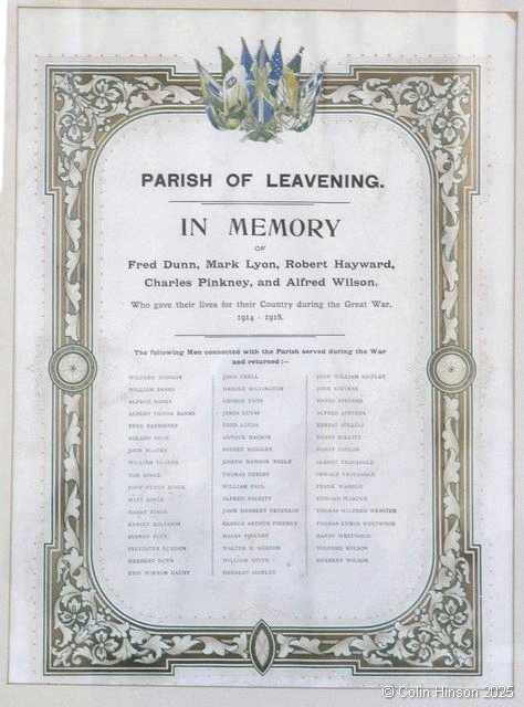 The WWI Roll of Honour in the Church at Leavening.