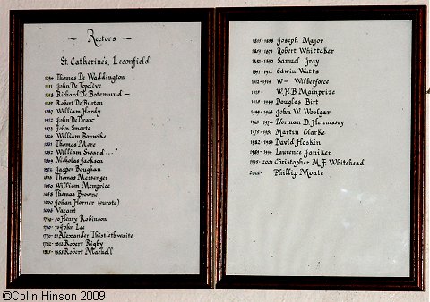 The List of Rectors in St. Catherine's Church, Leconfield.