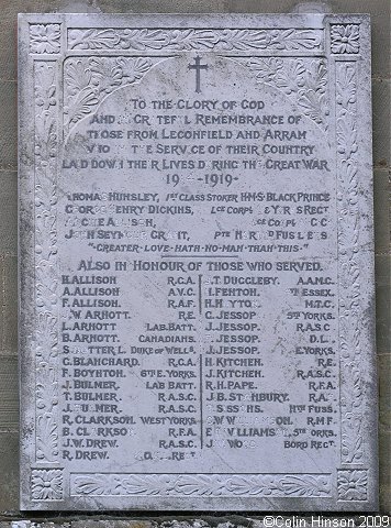 The World War I Memorial Plaque on Leconfield Church