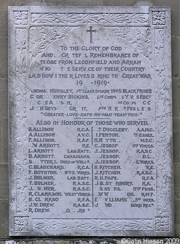 The World War I Memorial plaque on Leconfield Church