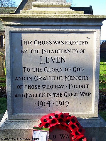 The 1914-1918 and 1939-1945 War Memorial in Leven Churchyard.