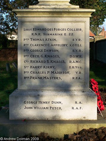 The 1914-1918 and 1939-1945 War Memorial in Leven Churchyard.