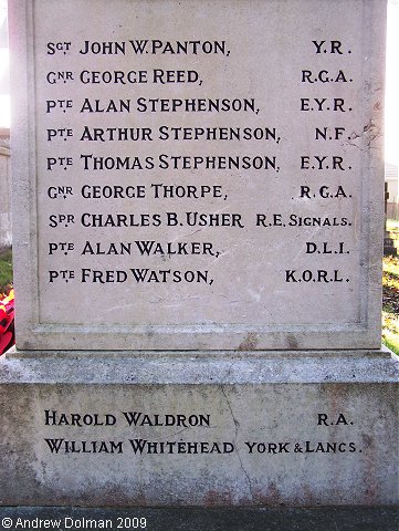 The 1914-1918 and 1939-1945 War Memorial in Leven Churchyard.