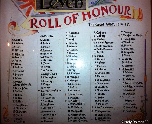 The World War I Memorial Plaque in Holy Trinity Church, Leven.