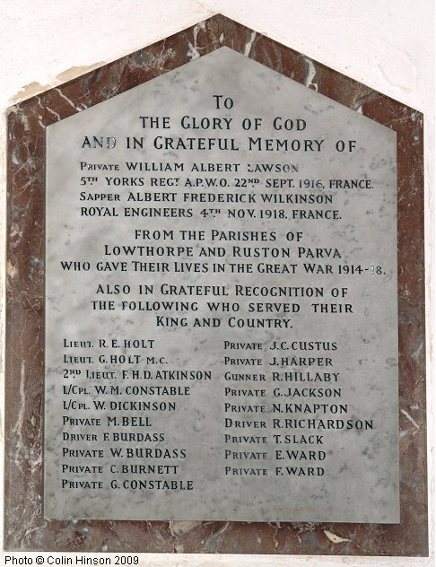 The 1914-18 and 1939-45 Memorial plaques in Lowthorpe Church.