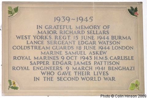 The 1914-18 and 1939-45 Memorial plaques in Lowthorpe Church.