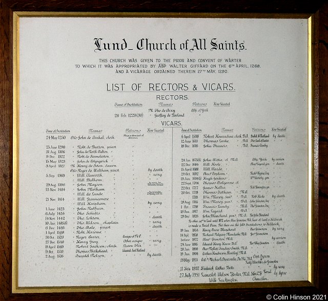 The List of Vicars in Lund church.