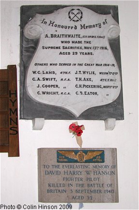 The World War I and II Memorial plaques in Mappleton Church.
