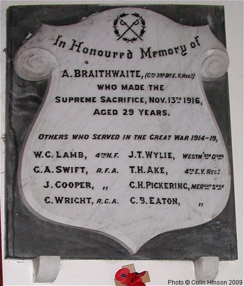 The World War I and II Memorial plaques in Mappleton Church.