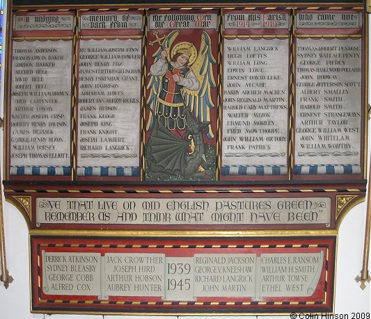 The World War I and II Memorial plaque in All Saints Church, Market Weighton.