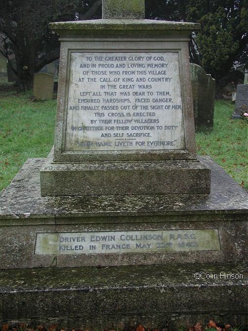 The 1914-1919 and 1939 to 1945 War Memorial in the churchyard at Muston.